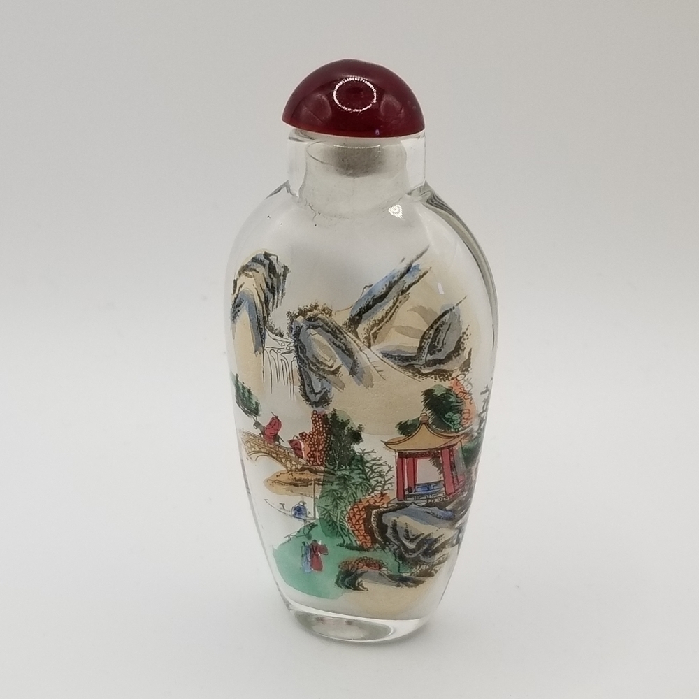 Lead Crystal Reverse Painted Perfume Bottle Miniature Snuff Japanese Asian 3" - Picture 5 of 12